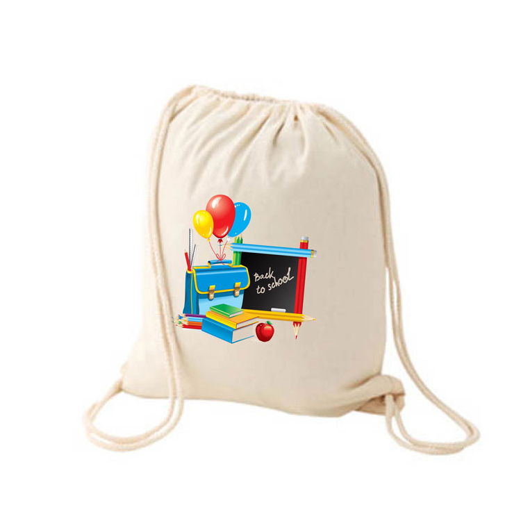 Logotipo impreso personalizado con patrón blanca suave mini pequeña mochila de bolsas de algodón de algodón