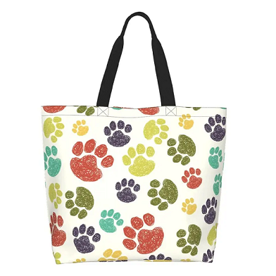 Bolsa de algodón con estampado de pata de cachorro y gatito de gran capacidad