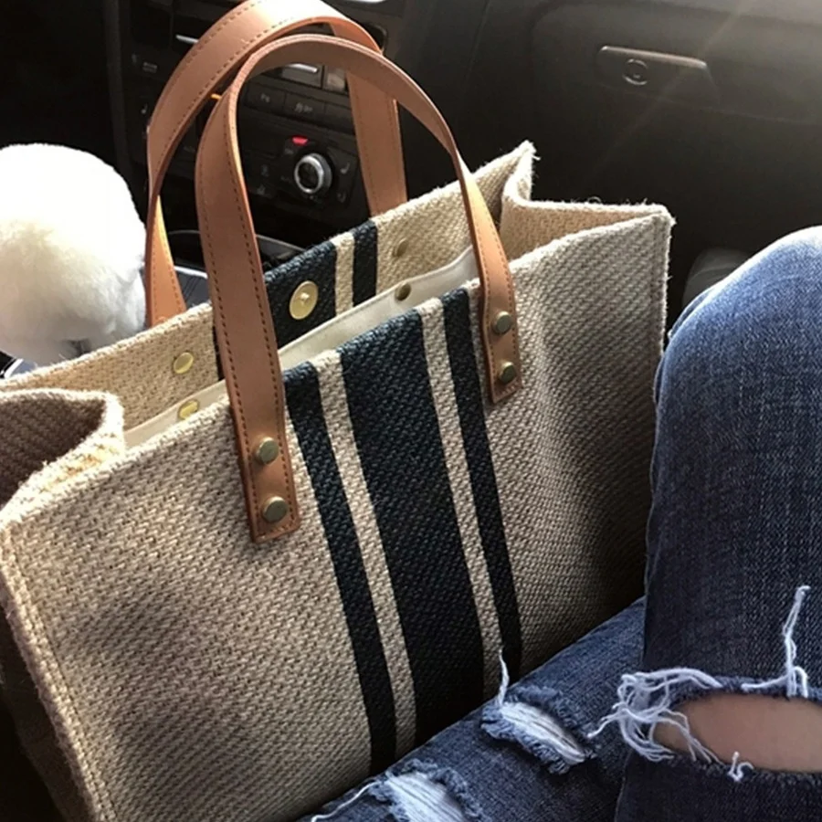 Bolso de mano a rayas Regalo portátil Bolso de lona grande